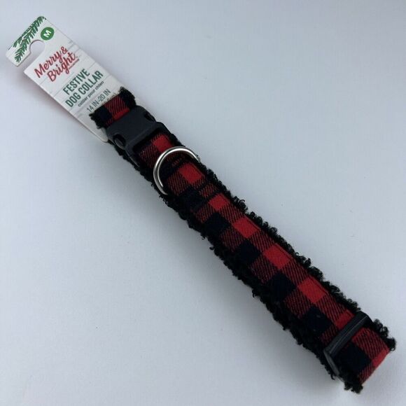 No Brand Other - Merry & Bright Adjustable Holiday Themed Dog Collar.  Red & Black Plaid Size M